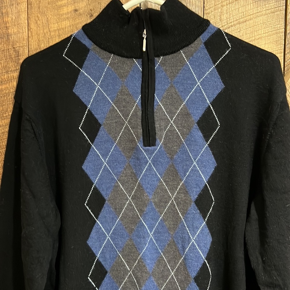 Marco Fiori Sweater Extra Fine Merino Wool Argyle Qtr Zip Italy - Picture 3 of 4